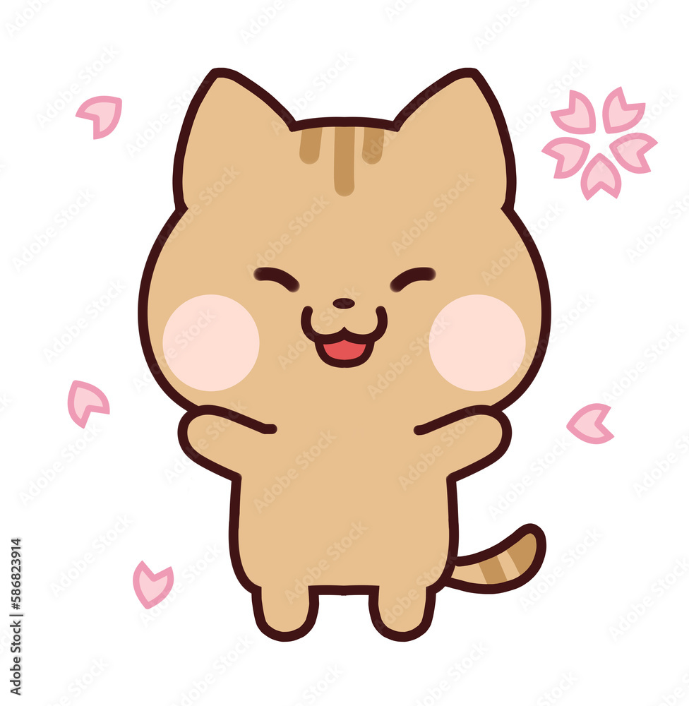 桜に喜ぶトラ猫