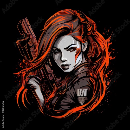 ranger girl with gun e-sports gaming logo