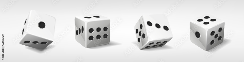 3d realistic vector icon illustration. White poker dice with random numbers. Isolated on white. 3d realistic vector icon illustration. White poker dice with random numbers. Isolated on white.