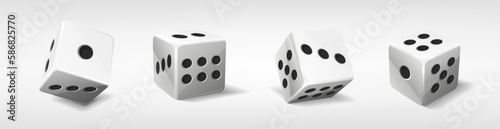 3d realistic vector icon illustration. White poker dice with random numbers. Isolated on white.
