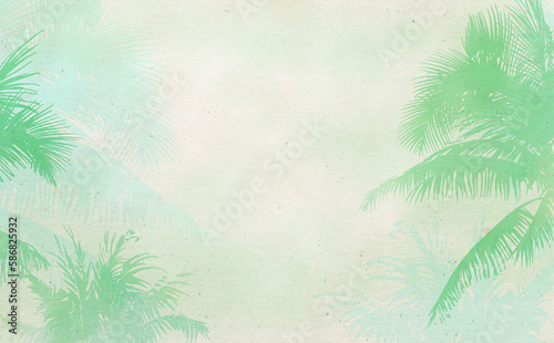 夏イメージのイラスト素材・椰子の木のシルエット ビンテージ背景-ふんわり水彩画テクスチャ 色違い・差分有