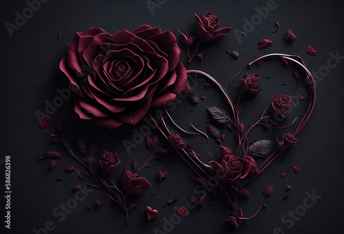 heart of roses, Valentine, Love Valentine, Glamorous and Passionate: Dark Red Rose Bouquet