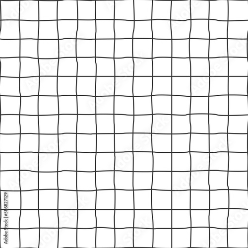 Seamless curve mesh pattern. Grid with stripe outline. Checkered monochrome background.