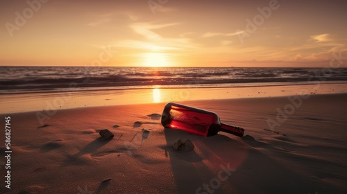 bottle on the beach, generative AI