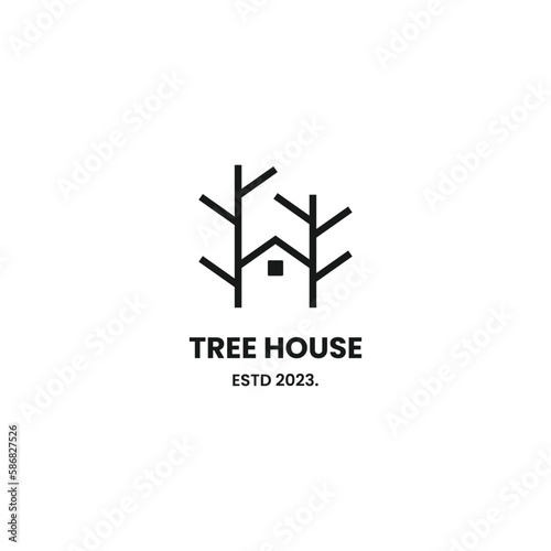 Tree House logo design simple modern minimalist concept