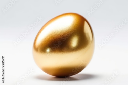 shiny golden egg resting on a white background. Generative AI