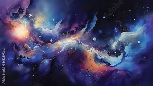 Galaxy landscape full of colorful watercolor stars AI Generated photo