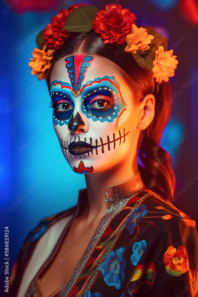Beautiful Mexican girl with day of the dead make up, catrina, dia de ...