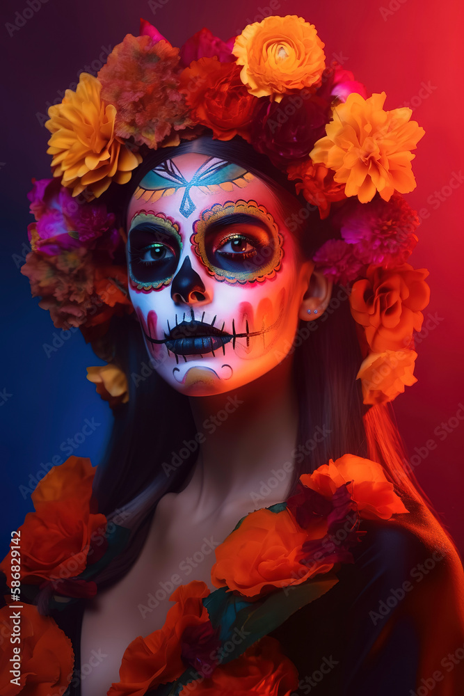 Beautiful Mexican girl with day of the dead make up, catrina, dia de ...