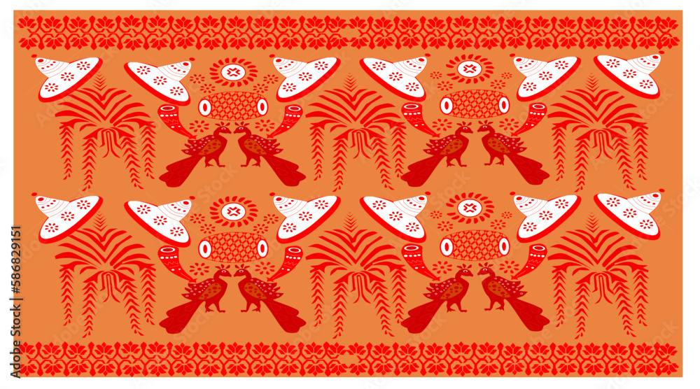 tribal pattern ( assamese pattern ) of northeast india which is used for textile design in assam gamosa , muga silk or other traditional dress.similar to ukrainian pattern or russian pattern. tribal pattern ( assamese pattern ) of northeast india which is used for textile design in assam gamosa , muga silk or other traditional dress.similar to ukrainian pattern or russian pattern.