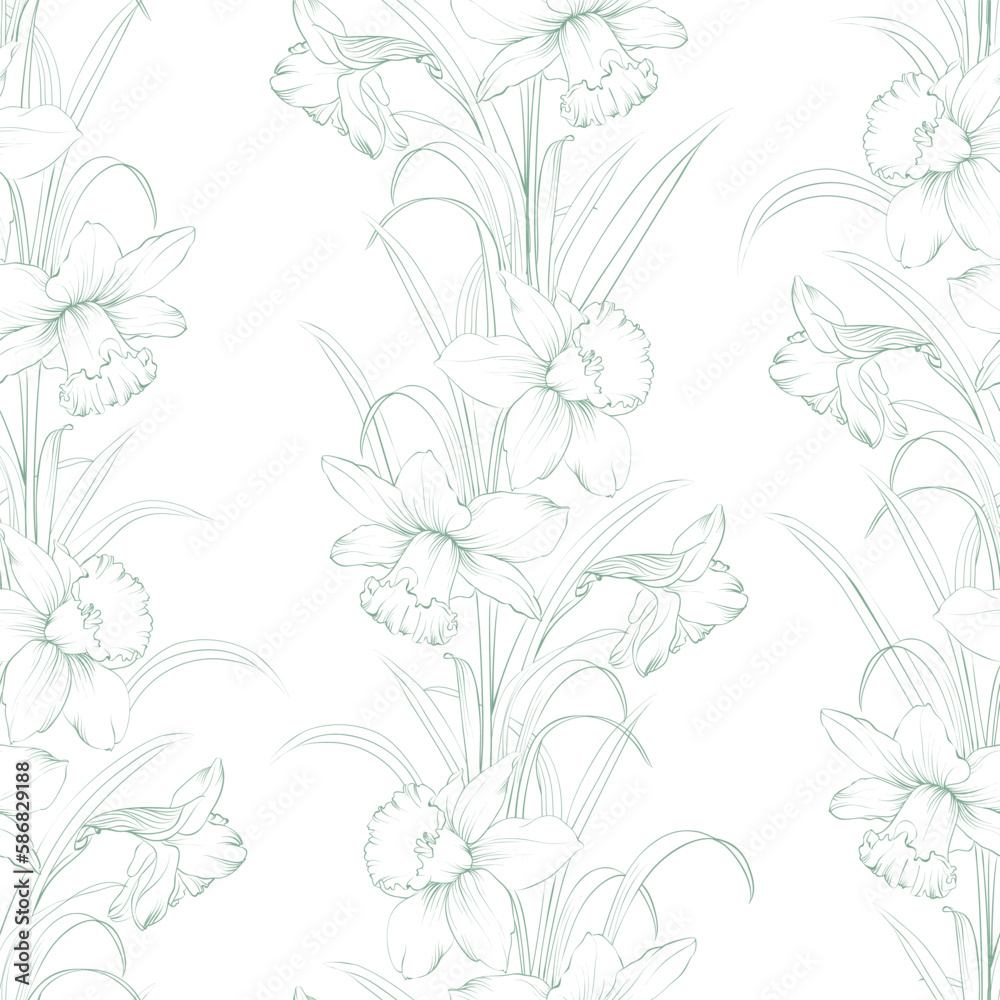 Narcissus seamless pattern on white background.