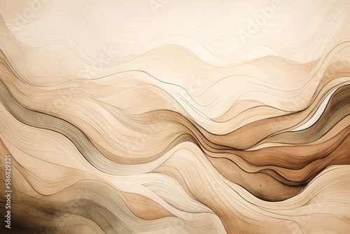 Abstract line beige wave minimalist background illustration with Generative AI