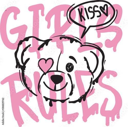 Girls typography print with slogan and teddy bear