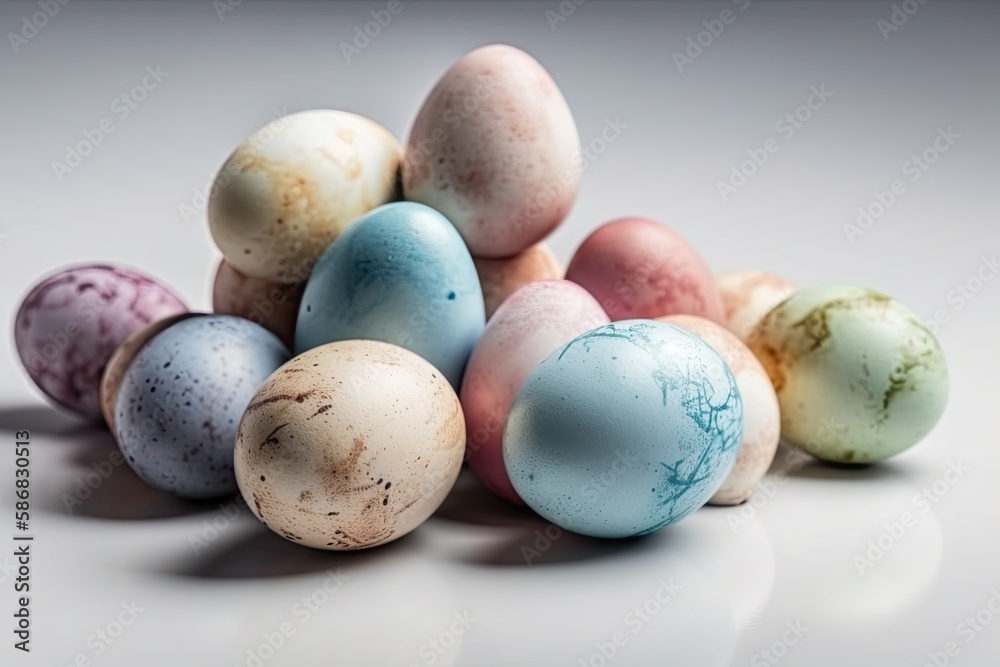 stack of eggs in a white background. Generative AI stack of eggs in a white background. Generative AI