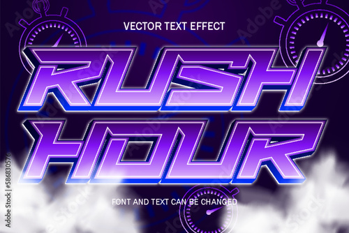 rush hour purple time clock typography editable text effect technology style lettering template background