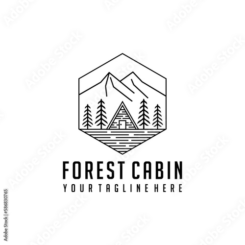 forest cabin line art. Cabin logo vector illustration design