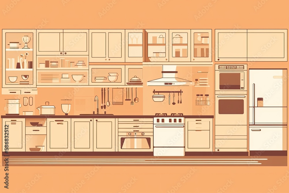 spacious modern kitchen with ample cabinets and high-end appliances. Generative AI spacious modern kitchen with ample cabinets and high-end appliances. Generative AI
