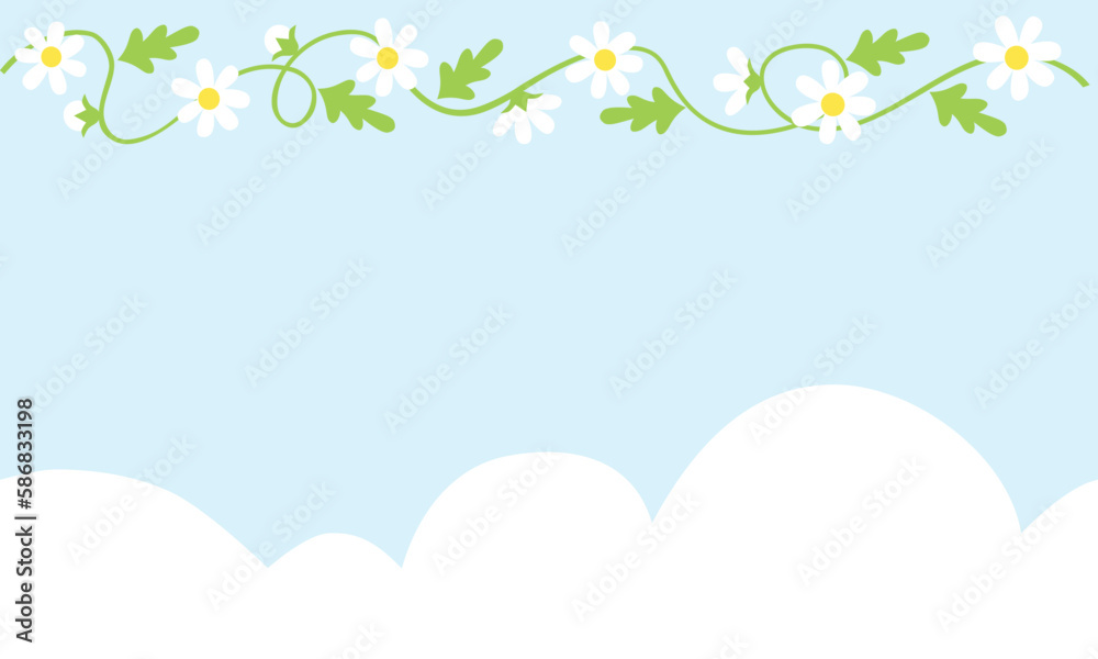 White daisy garland on cloud background