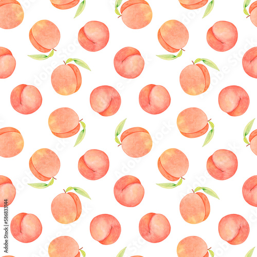Watercolor seamless pattern with orange peaches. Use for textile design, wallpaper, gift paper, covers, packaging.