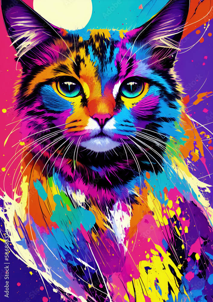 Cat with abstract beauty, looking at the camera, psychedelic colors, dynamic, highly detailed, digital painting, smooth, sharp focus, illustration Generative AI Cat with abstract beauty, looking at the camera, psychedelic colors, dynamic, highly detailed, digital painting, smooth, sharp focus, illustration Generative AI