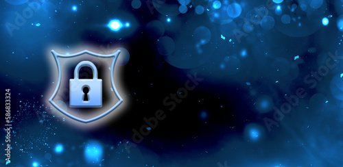  Cyber, personal data, privacy and information security. Internet networking  protection security system concept. Padlock icon. Banner. Copy space.
