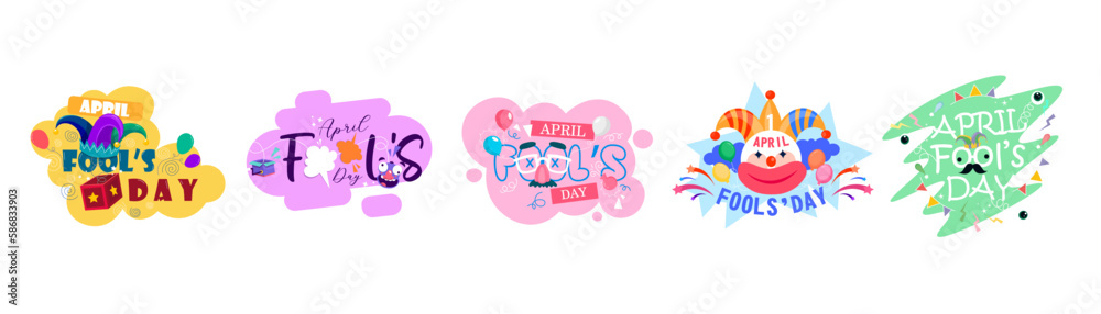 Set of greeting cards for April Fool's Day on white background Set of greeting cards for April Fool's Day on white background