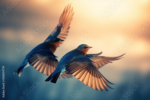 two birds in flight. Generative AI © AkuAku