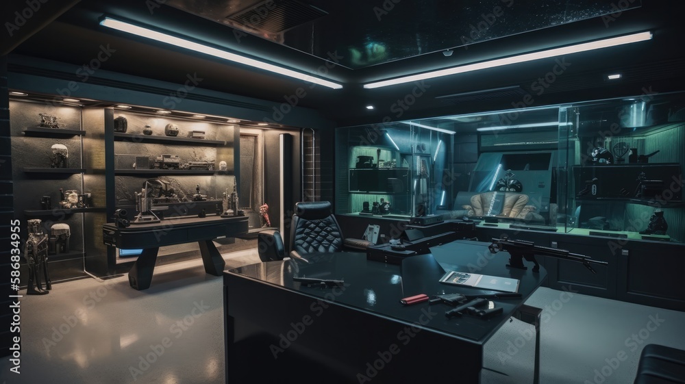 Home office bunker, interior garden with futuristic hidroponics system, aeroponi. Generative AI Technology Home office bunker, interior garden with futuristic hidroponics system, aeroponi. Generative AI Technology