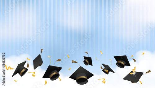 Flying bachelor hat background, suitable for graduation season