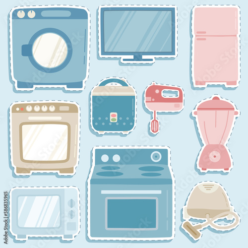 Set of Household Electronic Items Cute Sticker Illustration