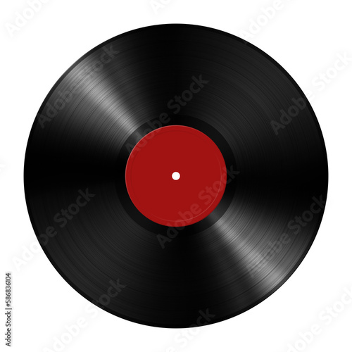 Red vinyl record isolated on white background photo