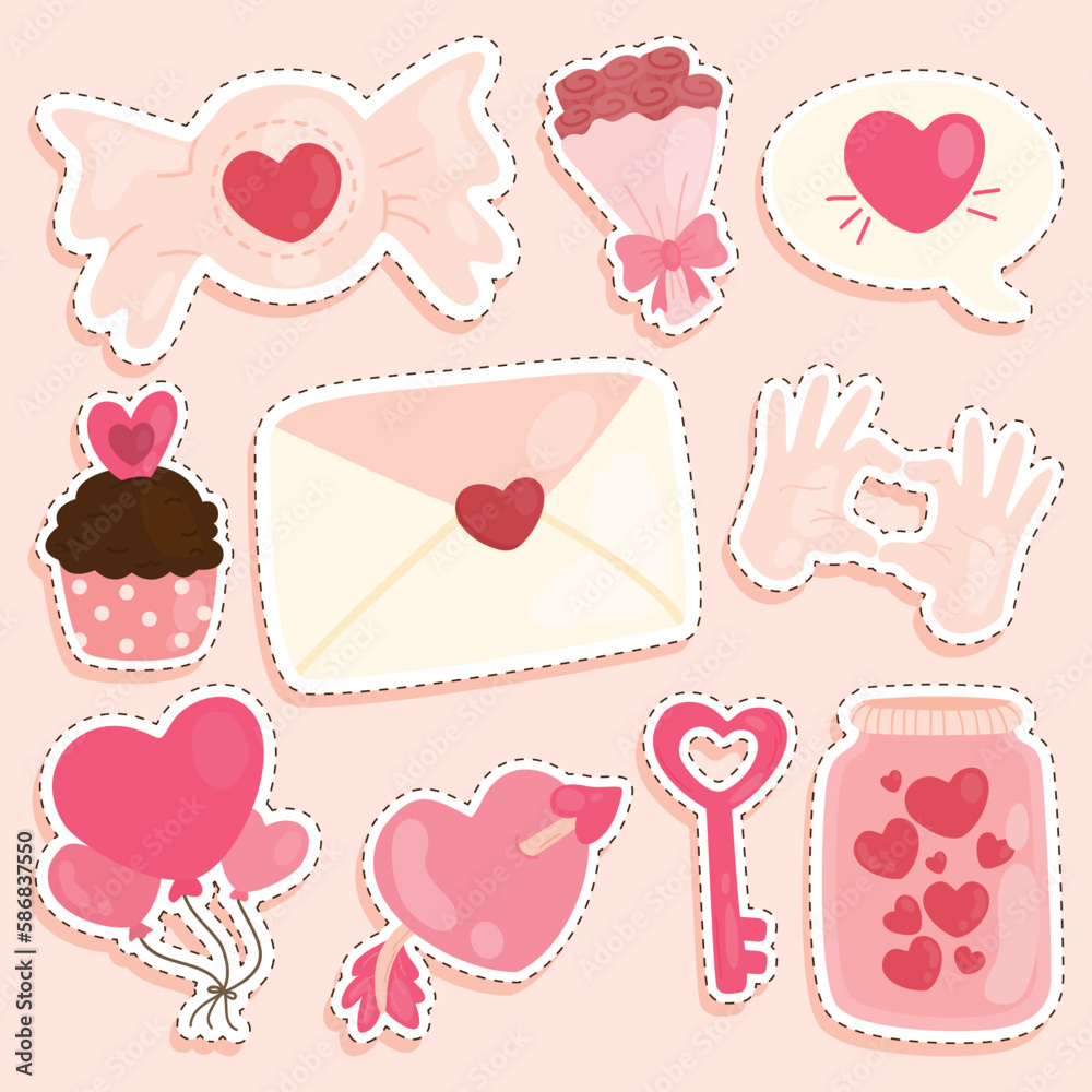 Set of Love and Relationship Cute Sticker Illustration