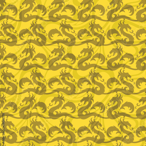 The seamless yellow background with dragons.