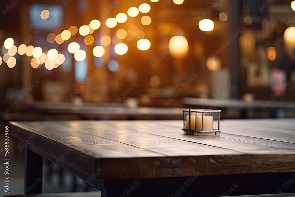 single, burning candle placed on a rustic wooden table. Generative AI