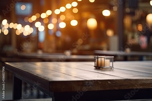single  burning candle placed on a rustic wooden table. Generative AI