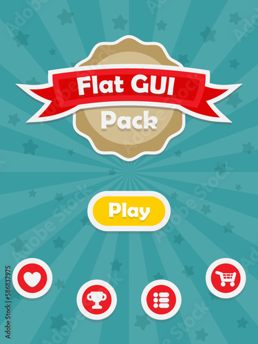 Menu of game graphic user interface on screen of 2d mobile game application in flat cartoon style with simple theme