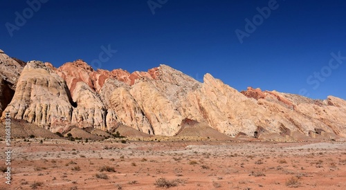 the  colorful flatiron rock formations in the san rafael reef near uneva canyon on a sunny day  near green river  utah