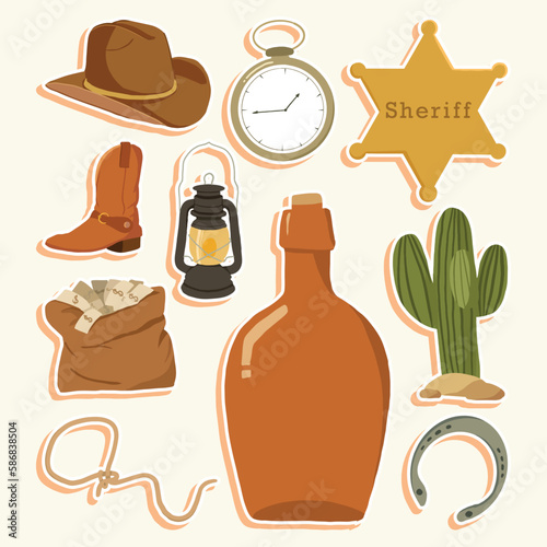 Set of Wild West Cute Hand Drawn Illustration