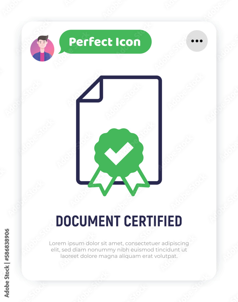Document certified thin line icon. Diploma, certification, award, verified. Modern vector illustration. Document certified thin line icon. Diploma, certification, award, verified. Modern vector illustration.