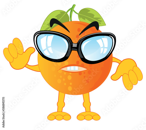 Comic illustration of the alive fruit tangerine bespectacled