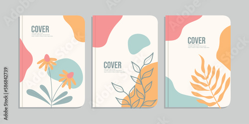 set of book cover designs with hand drawn floral decorations. abstract retro botanical background.size A4 For notebooks  diary  invitation  planners  brochures  books  catalogs