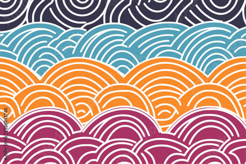 Waves in tropical colors and asian patterns, banner for Asian American and Pacific Islander Heritage Month (APAHM) in may
