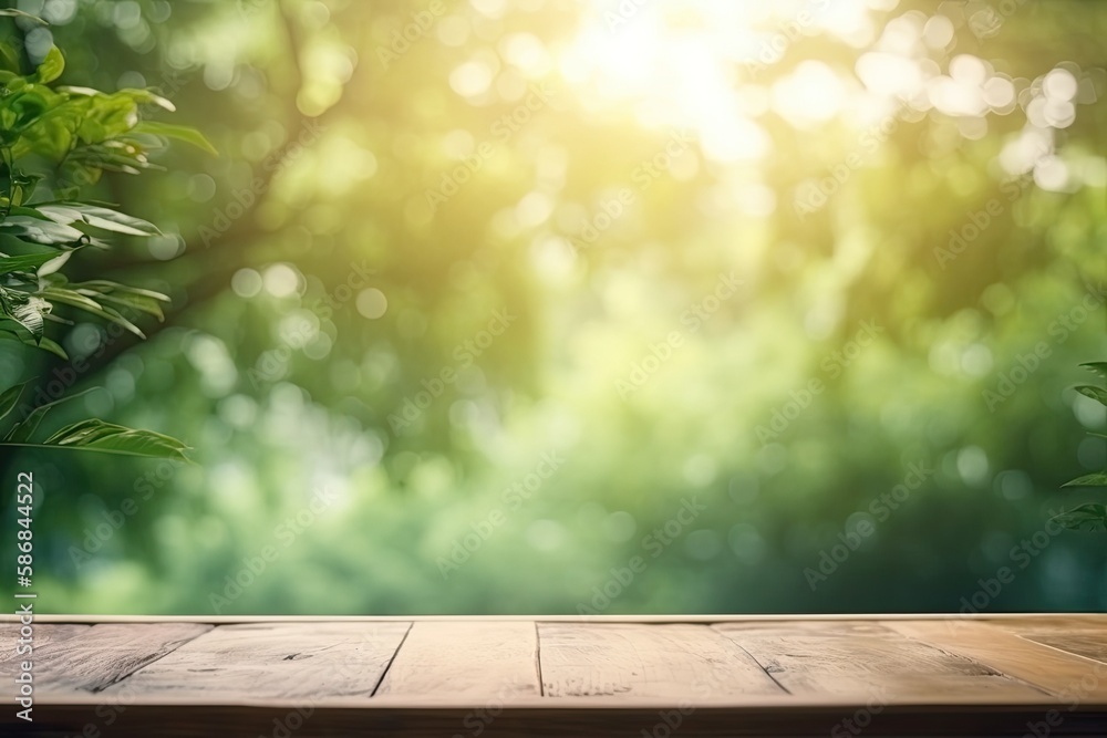 Wooden Table Top with a Blurred Background. Generative AI Wooden Table Top with a Blurred Background. Generative AI