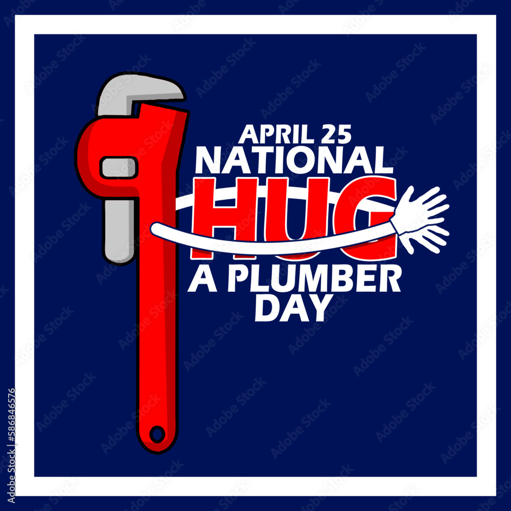 Illustration of a plumber's tool hugging bold text in a frame on dark