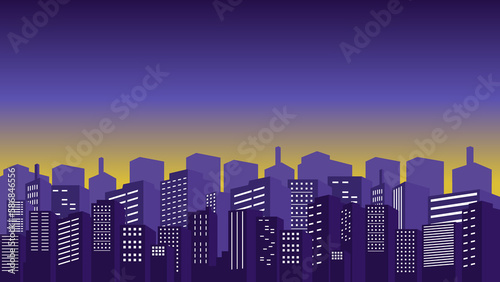 Twilight sky silhouettes of tall buildings and apartments around the city