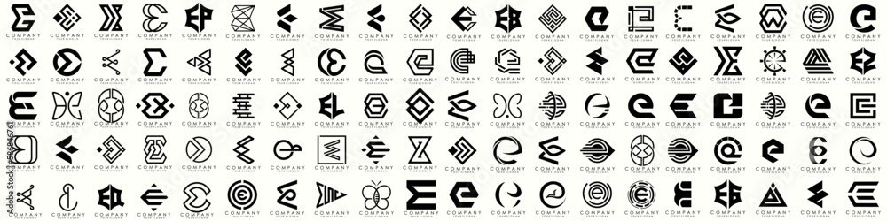 mega collection letters E logo design inspiration. minimalist abstract letter logos with black color mega collection letters E logo design inspiration. minimalist abstract letter logos with black color