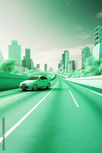 Modern green sustainable highway with car