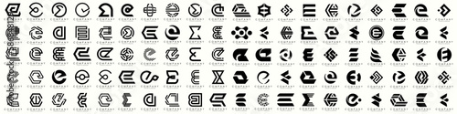 mega collection letters E logo design inspiration. minimalist abstract letter logos with black color