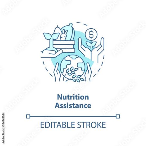 Nutrition assistance turquoise concept icon. Food insecurity. Agricultural subsidy abstract idea thin line illustration. Isolated outline drawing. Editable stroke. Arial, Myriad Pro-Bold fonts used
