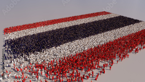 A Crowd of People gathering to form the Flag of Thailand. Thai Banner on White.
